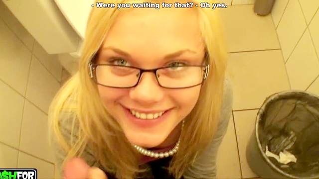 Blonde wants cock in public bathroom
