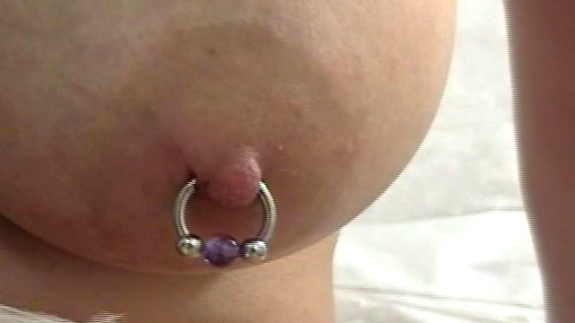 Large Saggy Tits Pierced - Chubby brunette with saggy breasts gets piercings