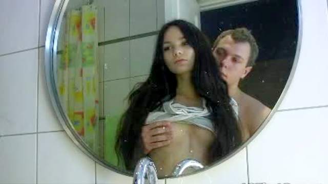 Hammering teenage girl in bathroom