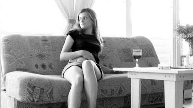 Open legs brunette masturbates pussy