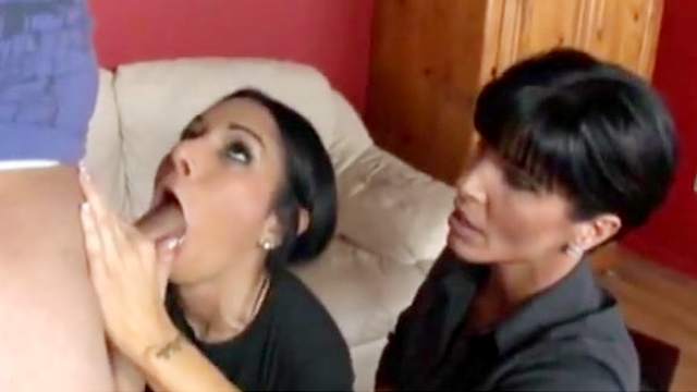 Mom helps daughter to blow cock