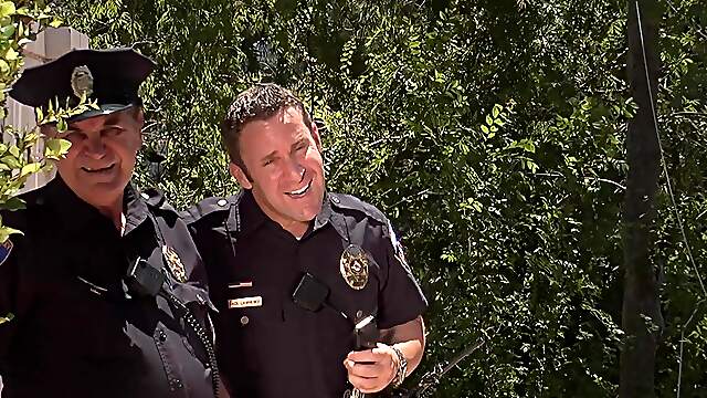 Outdoor fun with the cops for a horny wife