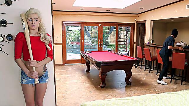 Horny blonde Elsa Jean masturbates and gets fucked by a black dude
