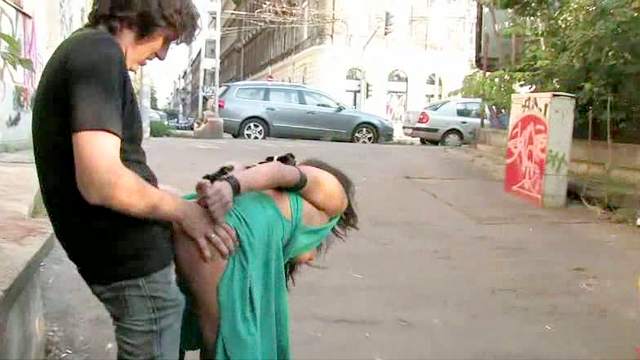 Slut fucked on public street